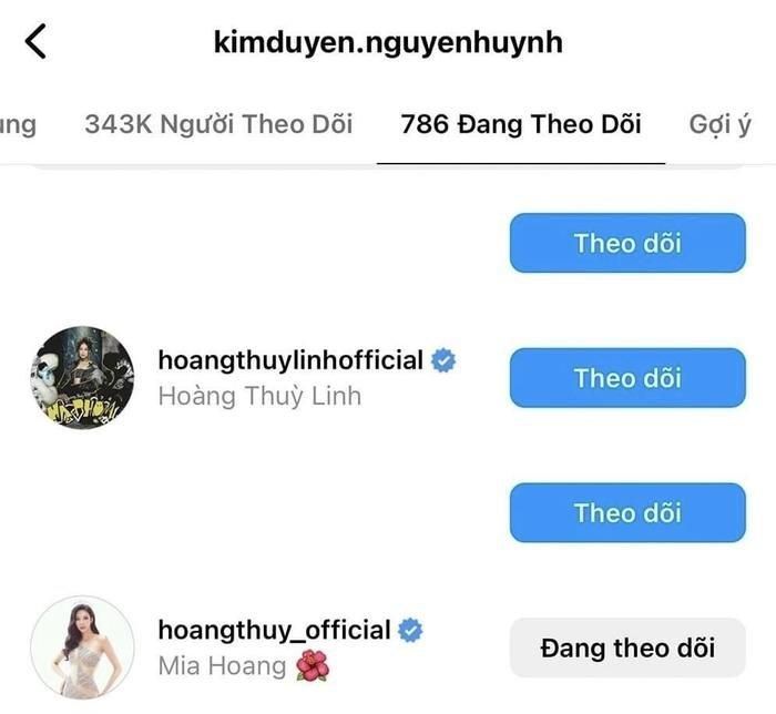 Kim Duyên vẫn giữ trạng thái theo dõi Hoàng Thùy