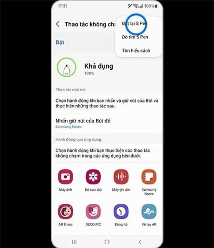 Người dùng có thể đặt lại bút để tạm thời khắc phục lỗi mất kết nối. Ảnh: Samsung.