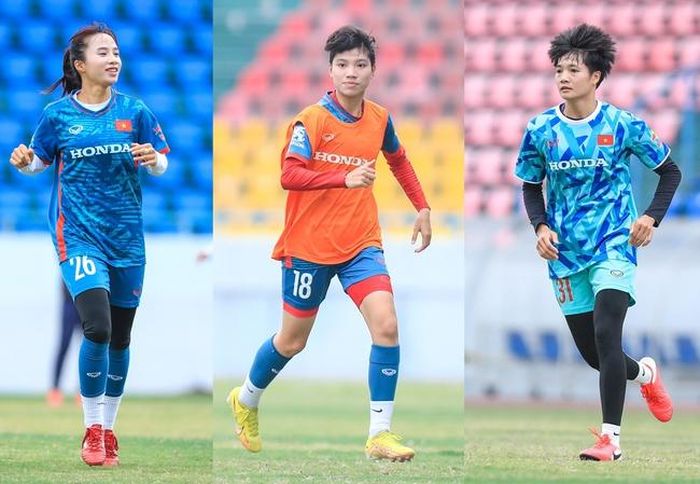 3 tân binh Hồng Nhung, Vũ Thị Hoa và Ngọc Phượng được đánh giá sẽ là làn gió mới của đội tuyển nữ Việt Nam. Ảnh: Minh Dân
