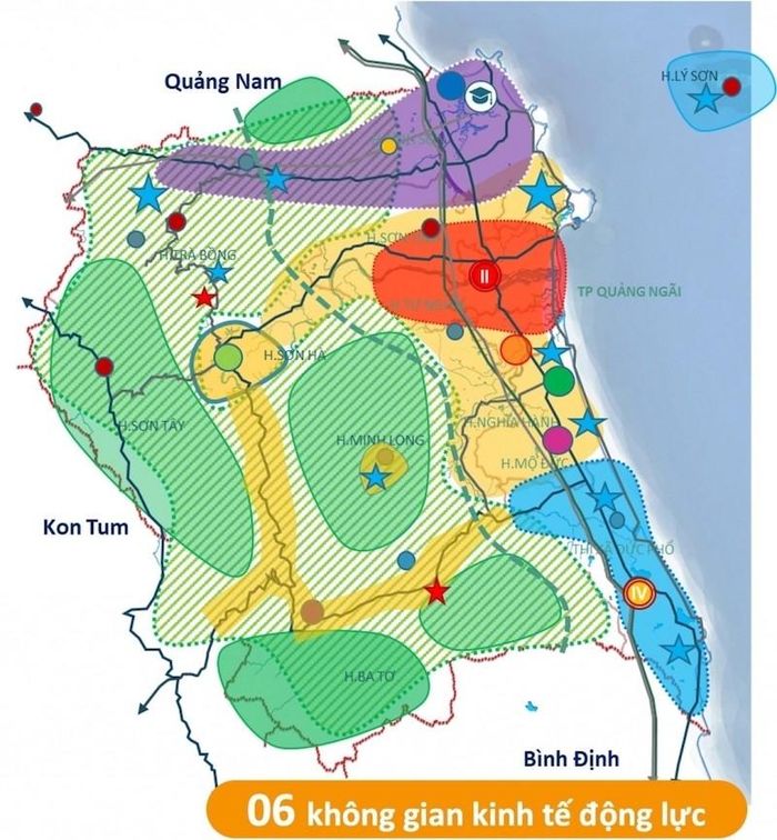Phân vùng 6 không gian kinh tế động lực tỉnh Quảng Ngãi.