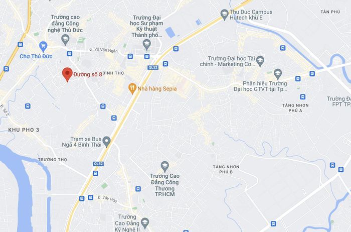  Vụ cháy xảy ra trên đường số 8, phường Trường Thọ, TP Thủ Đức. Ảnh: Google Maps. 