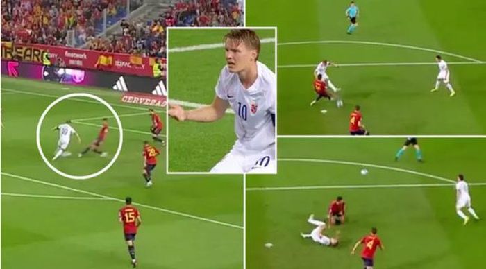 Pha tắc bóng của Rodri khiến Odegaard bị đau ở trận Tây Ban Nha thắng Na Uy 3-0 tại vòng loại EURO 2024