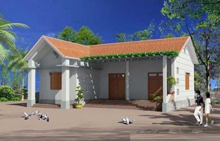 Mẫu thiết kế đơn giản với phần mái ngói truyền thống phù hợp với nhiều gia đình Việt gồm 2 - 3 thành viên ở các vùng nông thôn. (Ảnh: Xaydungso)
