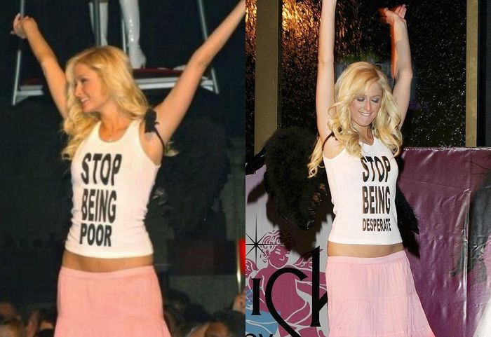  Dòng khẩu hiệu trên áo Paris Hilton bị chỉnh sửa. Ảnh: New York Post. 