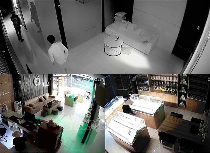 Hình ảnh từ camera giám sát cho thấy 2 đối tượng đột nhập cửa hàng điện thoại di động lấy trộm tài sản tổng trị giá hơn 1,5 tỷ đồng. Ảnh: Trọng Nguyễn/TTXVN phát
