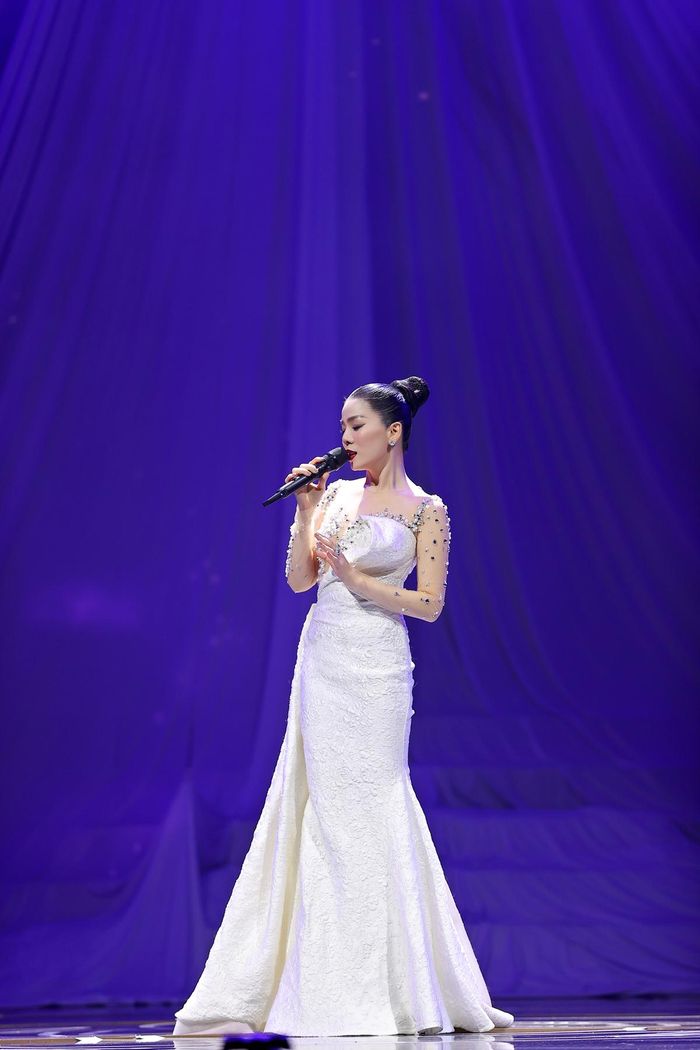 Trước đây, trong nhiều đêm nhạc, Lệ Quyên cũng khoe dáng với váy dạ hội đính kết công phu.