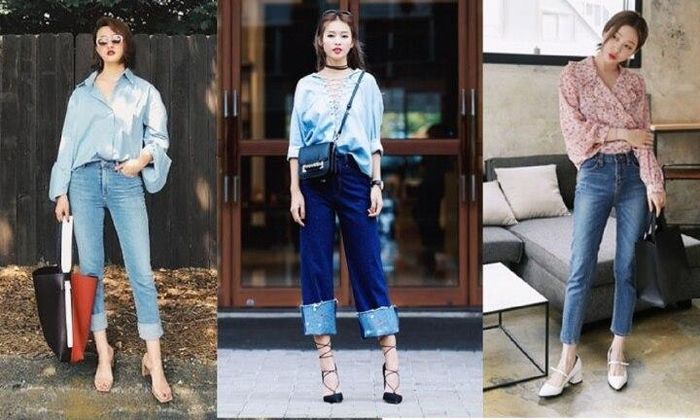 Quần jean phối với áo sơ mi là kiểu trang phục phổ biến cho cả nam và nữ.