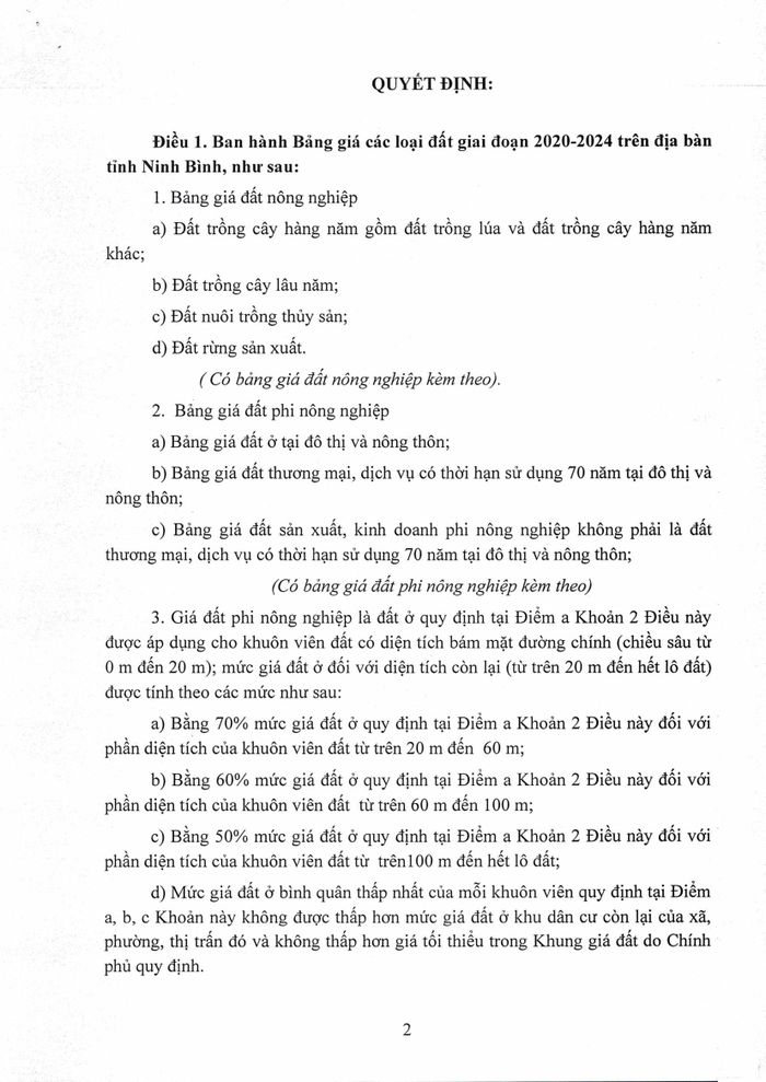 Quyết định 48/2019/QĐ-UBND về Quy định và bảng giá các loại đất trên địa bàn tỉnh Ninh Bình.