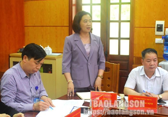 Đại diện lãnh đạo phòng Nội vụ huyện Bình Gia phát biểu, trao đổi ý kiến tại hội nghị