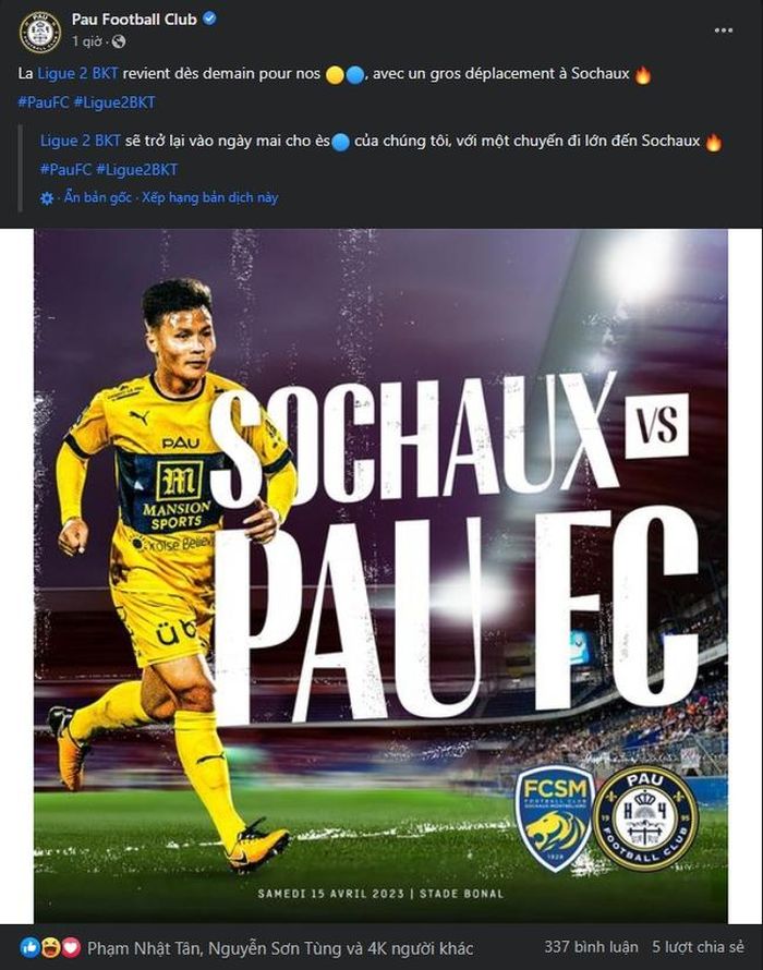 Bài đăng của Pau FC nhận tương tác "khủng" chỉ sau 1 giờ