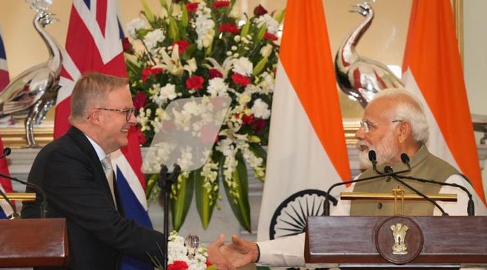 Thủ tướng Australia Anthony Albanese (trái) và Thủ tướng Ấn Độ Narendra Modi tại cuộc họp báo chung vừa qua ở Thủ đô New Delhi, Ấn Độ. Ảnh: PTI