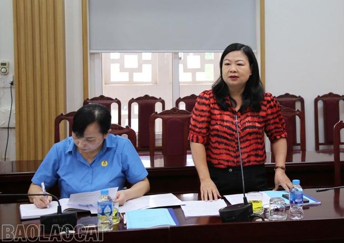 Đại biểu Ủy ban Mặt trận Tổ quốc Việt Nam tỉnh Lào Cai phát biểu tham luận tại hội thảo.