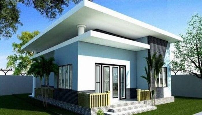 Bậc tam cấp ở sảnh chính giúp căn nhà mái bằng 1 tầng nhỏ gọn trông cao ráo, vững chãi hơn. Xung quanh nhà là ban công và tiểu cảnh được sắp đặt một cách hợp lý. (Ảnh: Homemy)