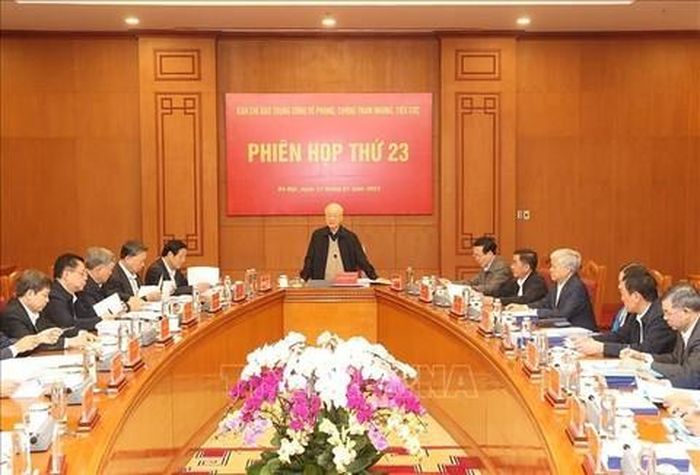 Tổng Bí thư Nguyễn Phú Trọng, Trưởng Ban Chỉ đạo Trung ương về phòng, chống tham nhũng, tiêu cực chủ trì một cuộc họp của Ban Chỉ đạo
