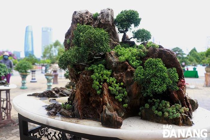 Nhiều tác phẩm non bộ, tiểu cảnh, đá cảnh có giá trị của các nhà vườn cũng được mang đến trưng bày tại triển lãm. Ảnh: X.D