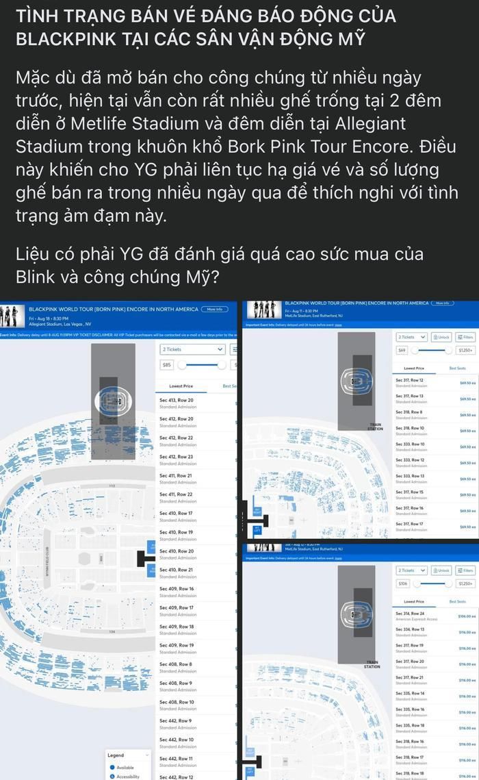 Bài đăng ho rằng tình trạng bán vé concert tại Bắc Mỹ của BLACKPINK đáng báo động