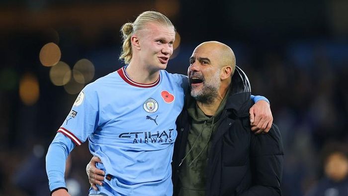 Pep Guardiola hết lời ca ngợi khả năng lắng nghe và học hỏi để hoàn thiện bản thân của Erling Haaland. ẢNH: GETTY