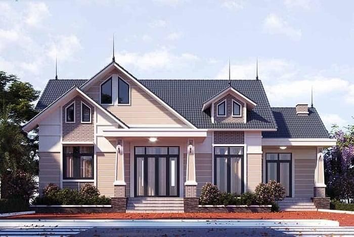 Mẫu nhà cấp 4 mái thái này sở hữu vẻ đẹp hiện đại, sang trọng, bắt kịp xu hướng hiện nay. Với ưu điểm là khả năng chống nóng, chống ẩm ướt tuyệt vời, mái thái được nhiều gia đình ưa chuộng khi xây dựng nhà ở. 