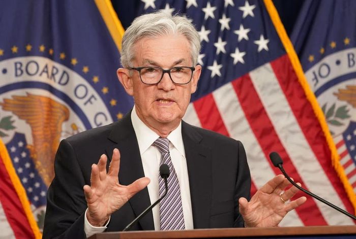 Ông Jerome Powell - Chủ tịch Cục Dự trữ Liên bang Mỹ - tại họp báo sau khi công bố quyết định thay đổi chính sách về lãi suất.