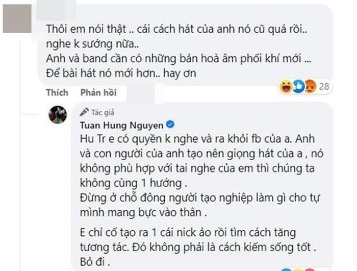  Tuấn Hưng bị chê cách hát. Ảnh chụp màn hình.