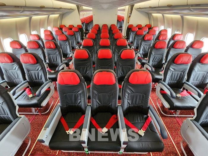 Tàu bay thân rộng với ghế da giường nằm đa dụng của Vietjet. Ảnh: Diệp Anh/BNEWS/TTXVN