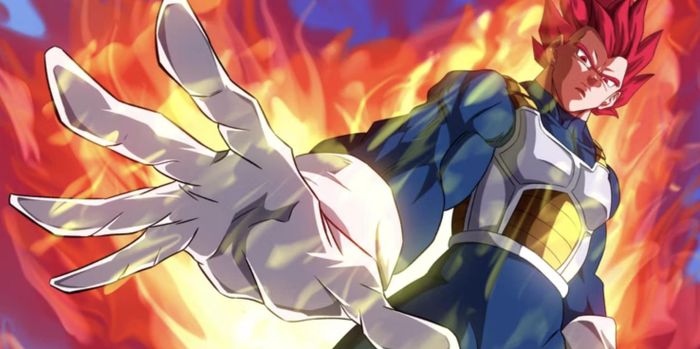  Super Saiyan God xuất hiện lần đầu trong Dragon Ball Super: Broly và được coi là bước chuyển quan trọng trong thang sức mạnh của các chiến binh Saiyan. Đối với Vegeta, anh đã đạt đến trạng thái này trong cuộc chiến chống lại Goku Black và Zamasu. Khi đó, cơ thể của hoàng tử Saiyan gần như không đổi nhưng mái tóc biến thành màu hồng đỏ rực rỡ và tầng hào quang mạnh mẽ phát ra ngoài. 