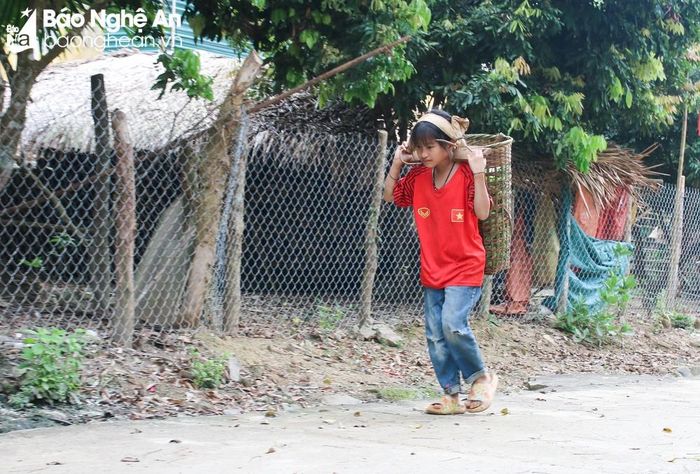 Cứ vào kỳ nghỉ hè là cô bé người dân tộc Ơ Đu, ở bản Văng Môn, xã Nga My đi hái rau về cho lợn, phụ giúp bố mẹ. Ảnh: Đình Tuân