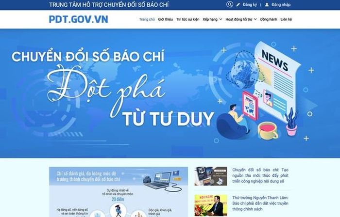 Giao diện cổng thông tin điện tử của Trung tâm Hỗ trợ chuyển đổi số báo chí.