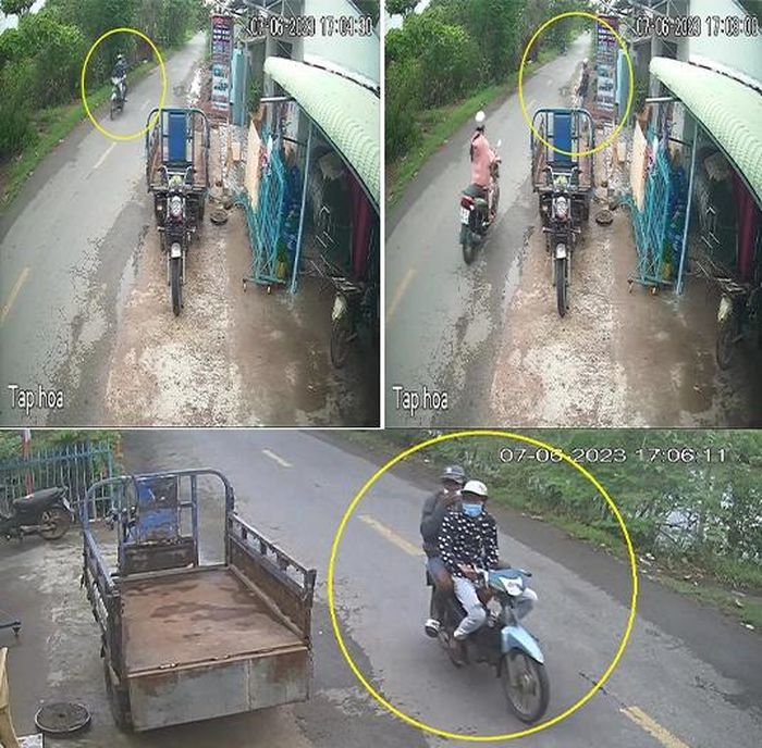 Hình ảnh camera ghi lại 2 nghi phạm lẻn vào tiệm tạp hóa trộm 2 thùng bia.