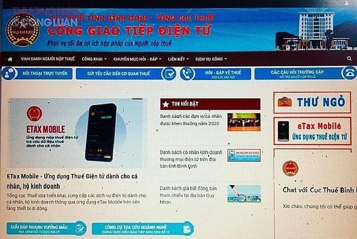Cổng giao tiếp điện tử hỗ trợ NNT của Cục Thuế Bình Định.