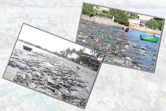 Rác thải nhựa dạt vào bờ, gây ô nhiễm môi trường biển bãi trước thôn An Vĩnh, xã Tịnh Kỳ, Quảng Ngãi.