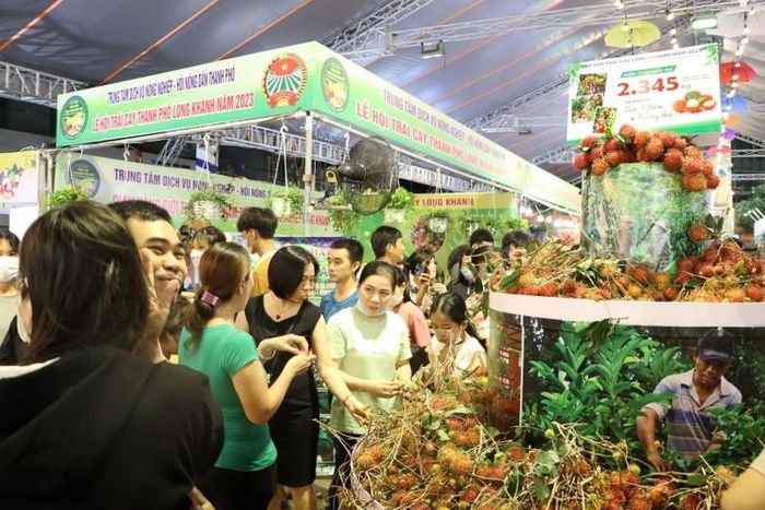 Gian hàng cung cấp trái cây miễn phí để người dân đến tham dự thưởng thức.