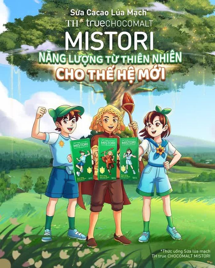 Cùng với thương hiệu mới MISTORI, Tập đoàn TH sáng tạo nên các nhân vật như Cậu Bé Thần (giữa) từ Tinh cầu Chocomalt và các cô bé, cậu bé đáng yêu từ Địa cầu