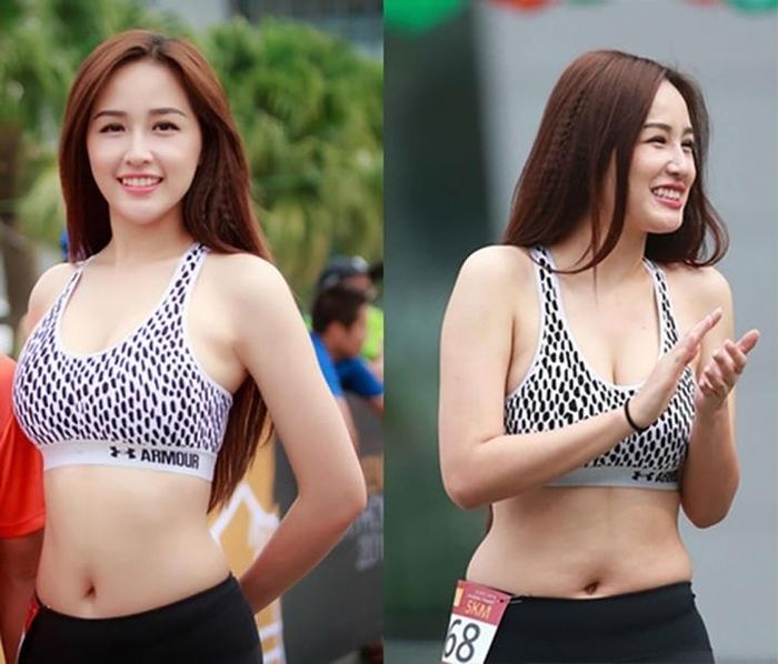 Trước đó, trong một lần tham gia giải chạy marathon, nàng hậu để lộ vòng eo kém thon gọn, khác hẳn với ảnh đã qua photoshop.