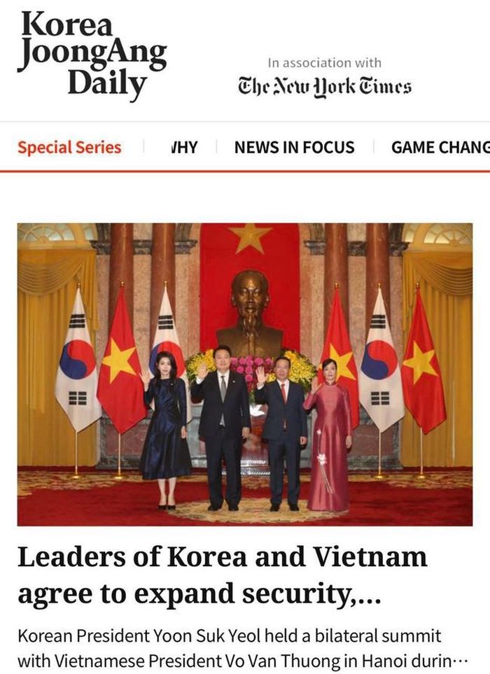 Tờ Korea JoongAng Daily của Hàn Quốc đưa tin về chuyến thăm Việt Nam của Tổng thống Yoon Suk Yeol