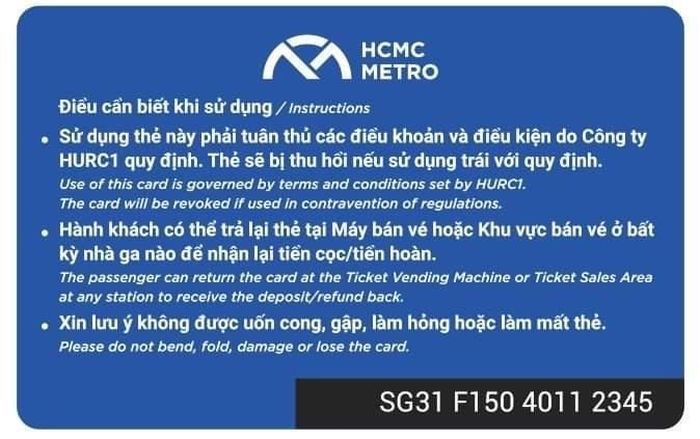 Mặt sau thẻ vé một chặng.