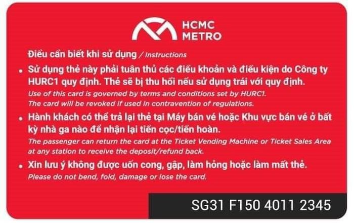 Mặt sau thẻ vé ngày.