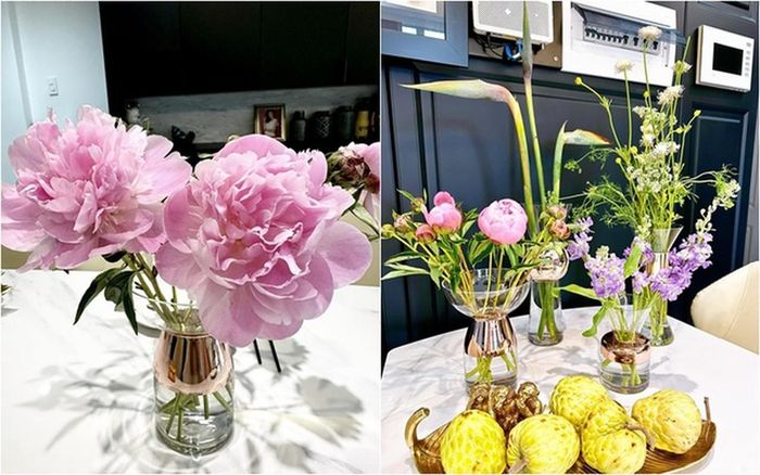Nhìn những bông hoa mẫu đơn nở bung xòe đầy nên thơ, giọng ca cá tính cũng phải thốt lên: "Đẹp nao lòng". Có thể thấy cô ưa cắm những loài hoa mang ý nghĩa an yên.