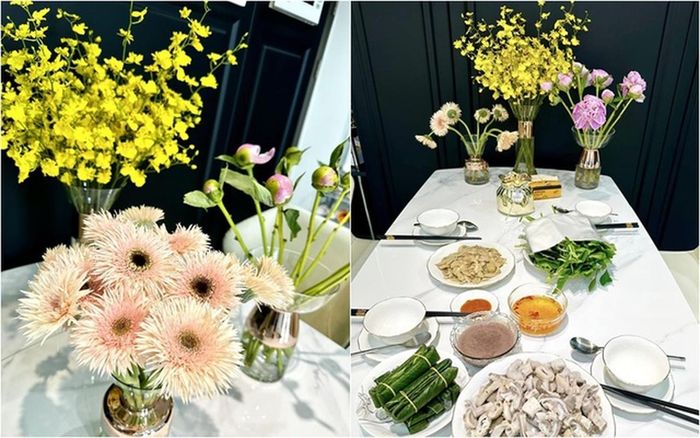 Bà mẹ một con cắm một lúc nhiều bình hoa làm không gian nhà rực rỡ, bừng sức sống.