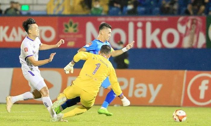 Đây là bàn thắng duy nhất của Tiến Linh cho Bình Dương tới thời điểm hiện tại của mùa giải vào lưới Hà Nội FC. Ảnh: VPF