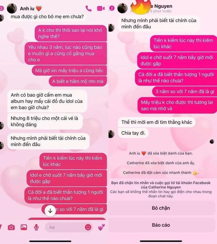 Quyết không nhường nhịn, cô gái cho biết bản thân đã chờ 7 năm để được thấy BlackPink về Việt Nam. Đồng thời, cô cũng trách ngược bạn trai chưa từng thần tượng ai nên không thể nào hiểu được. Nhìn thấy thái độ của bạn gái, chàng trai liền tuyên bố chia tay. Ảnh: Facebook