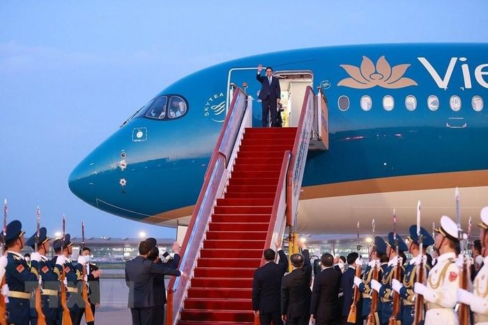 Thủ tướng Phạm Minh Chính rời Bắc Kinh, kết thúc tốt đẹp chuyến thăm chính thức Trung Quốc và dự Hội nghị thường niên WEF. (Ảnh: Dương Giang/TTXVN)
