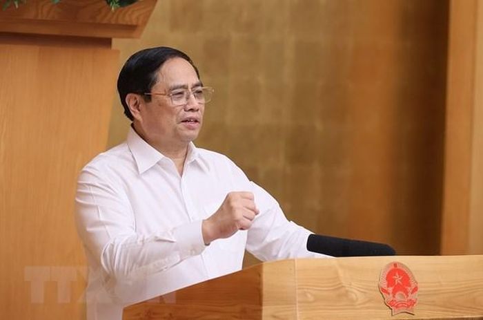 Thủ tướng Phạm Minh Chính chủ trì phiên họp Chính phủ chuyên đề về xây dựng pháp luật tháng 6/2023. (Ảnh: Dương Giang/TTXVN)