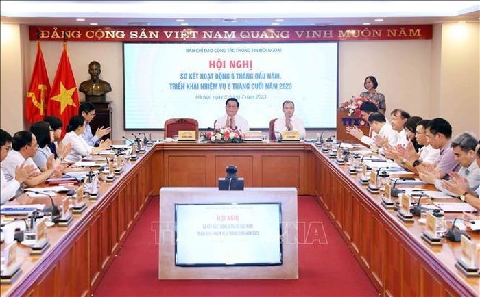 Hội nghị sơ kết hoạt động 6 tháng đầu năm, triển khai nhiệm vụ 6 tháng cuối năm 2023 của Ban Chỉ đạo Công tác thông tin đối ngoại. Ảnh: An Đăng/TTXVN