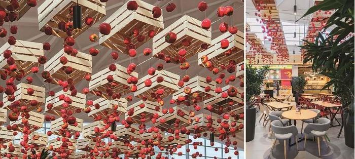 Những quầy hàng bán hoa quả, rau cải cũng được bày trí bắt mắt không kém cạnh so với các cửa hàng ăn uống, giải khát.