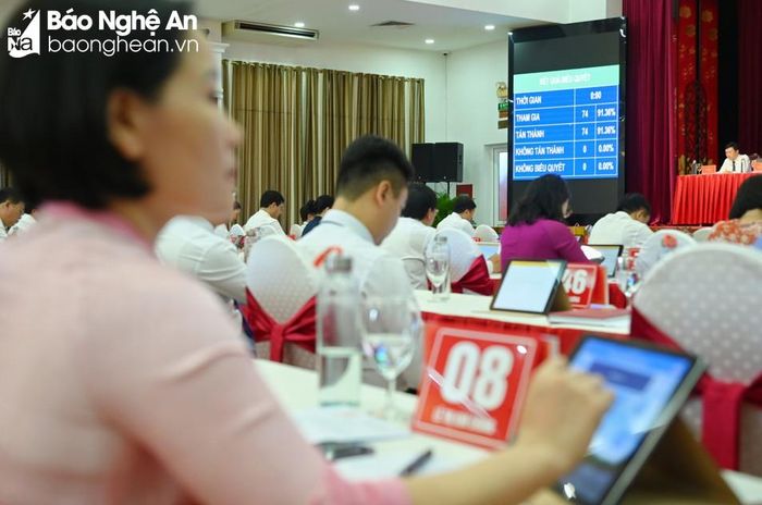  Đại biểu biểu quyết Nghị quyết tại Kỳ họp thứ 14, HĐND tỉnh Nghệ An khóa XVIII. Ảnh: Thành Cường 