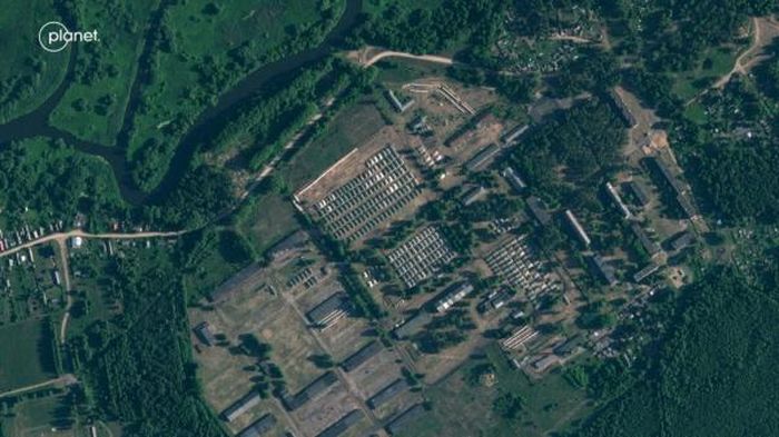 Khu vực được cho là bố trí lán trại dành cho Wagner ở Belarus. Ảnh: PlanetLabs