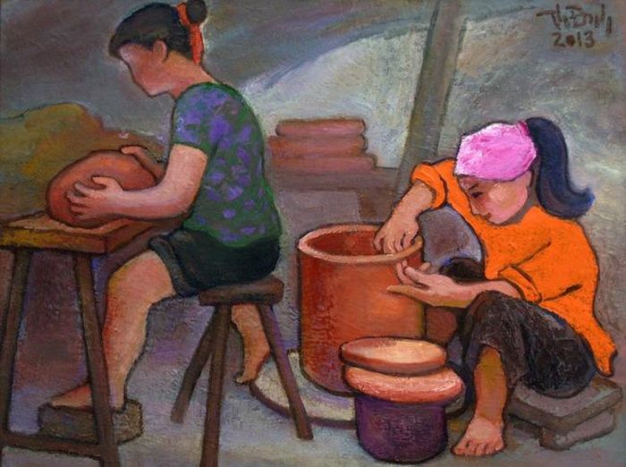 Nghề gốm – tranh sơn dầu của Thế Đính (Triển lãm Mỹ thuật khu vực đồng bằng sông Hồng - Bắc Ninh, 2013)