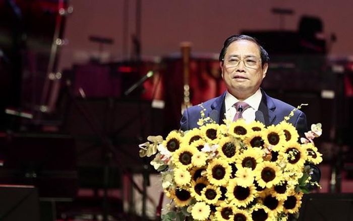 Thủ tướng Phạm Minh Chính phát biểu tại lễ khánh thành. (Ảnh: PV/Vietnam+)