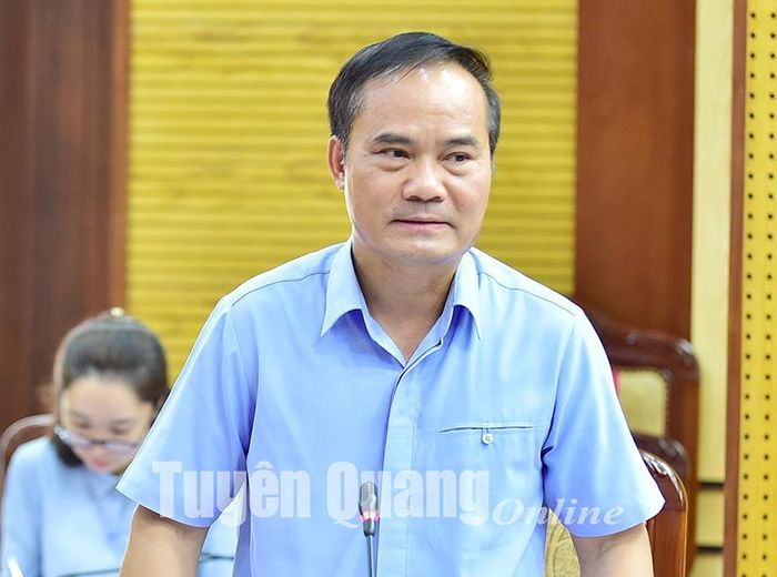 Đồng chí Phó Chủ tịch UBND tỉnh Hoàng Việt Phương phát biểu tại hội nghị.